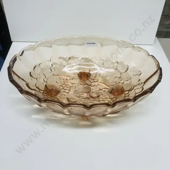 Vintage Indiana Glass Co Pink Depression Glass Harvest Garland Large Oval Footed Fruit Bowl.