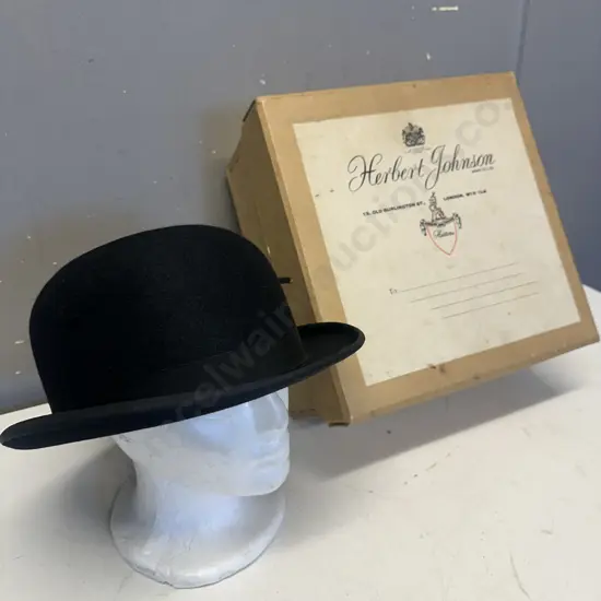 Herbert Johnson Black Bowler Hat In Original Box