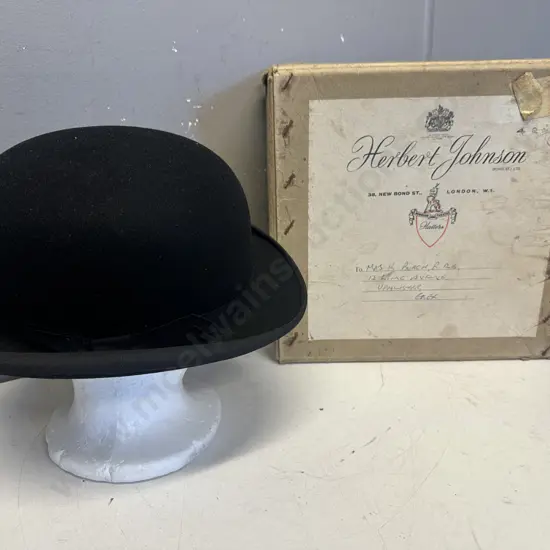 G.A Dunn & Co Piccadilly Circus Black Bowler Hat (450/718) With Herbert Johnson Hat Box