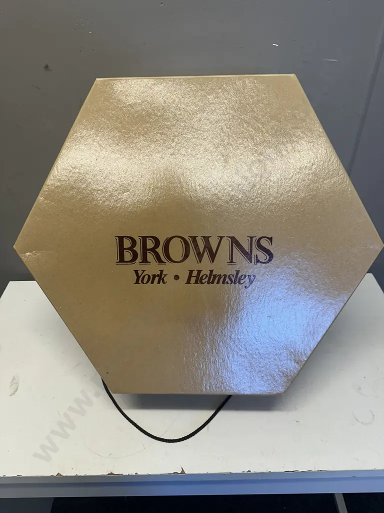 Gold Coloured Browns Hexagonal Gift/Hat Box From York & Helmsley Image 1++