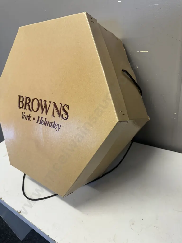 Gold Coloured Browns Hexagonal Gift/Hat Box From York & Helmsley Image 1++