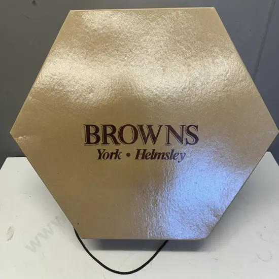 Gold Coloured Browns Hexagonal Gift/Hat Box From York & Helmsley