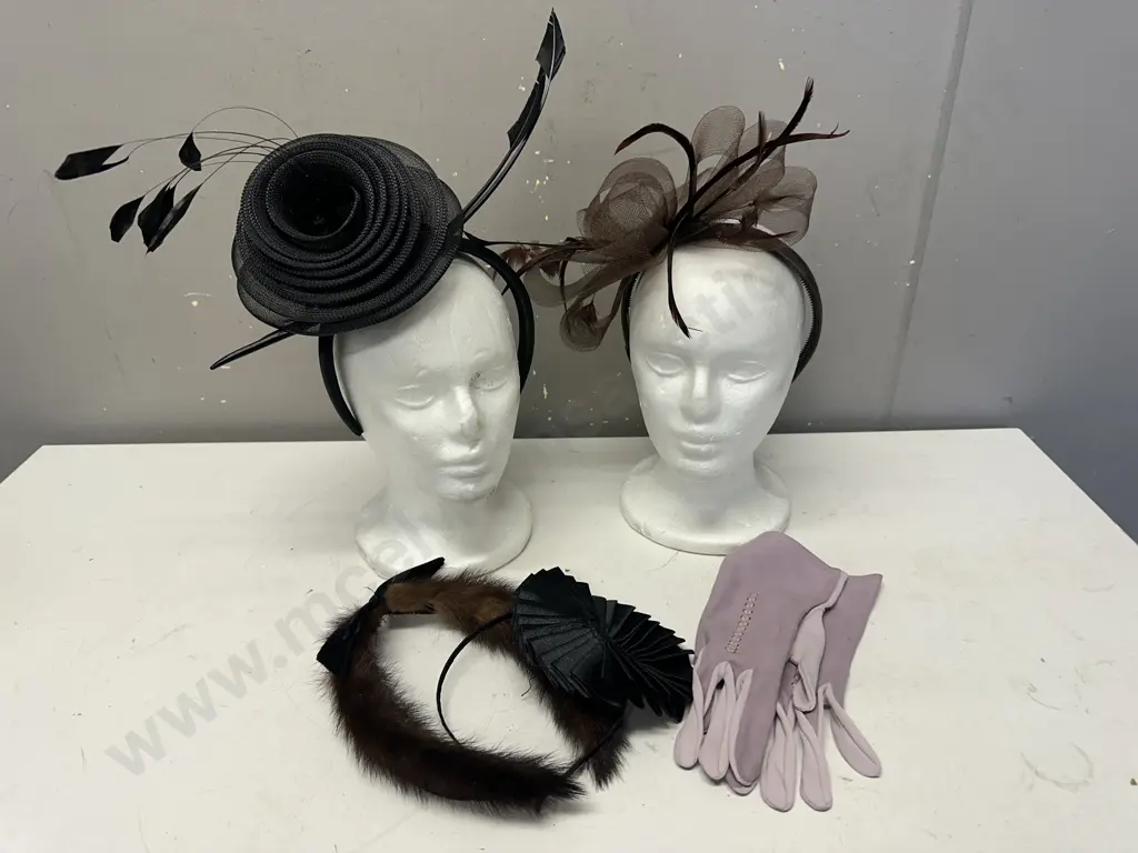 Selection Of Womans Formal Fascinators, Bands & Vintage Gloves Image 1++