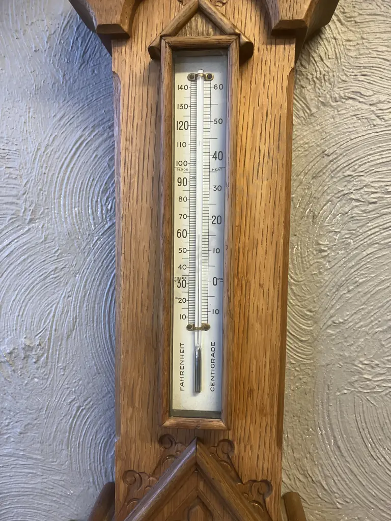 Antique Victorian Hughes & Son London No 3711 Carved Oak Banjo Compensated Barometer With Temperature. 95 x 27cm Image 1++