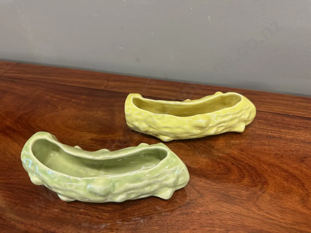 Pair Of Temuka Curved Log Trough Planters L19cm. Image 1++
