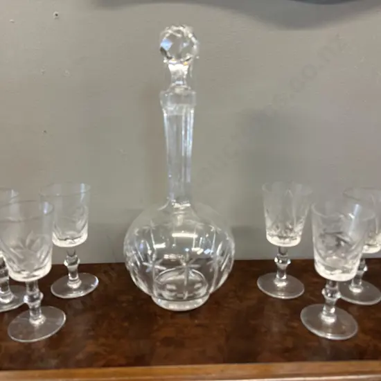 Vintage Crystal Decanter & Six Glasses