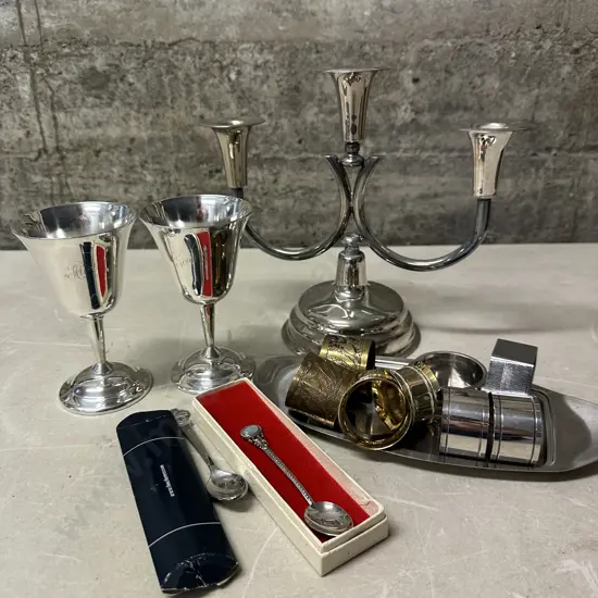Assorted Silverware, Brassware Etc