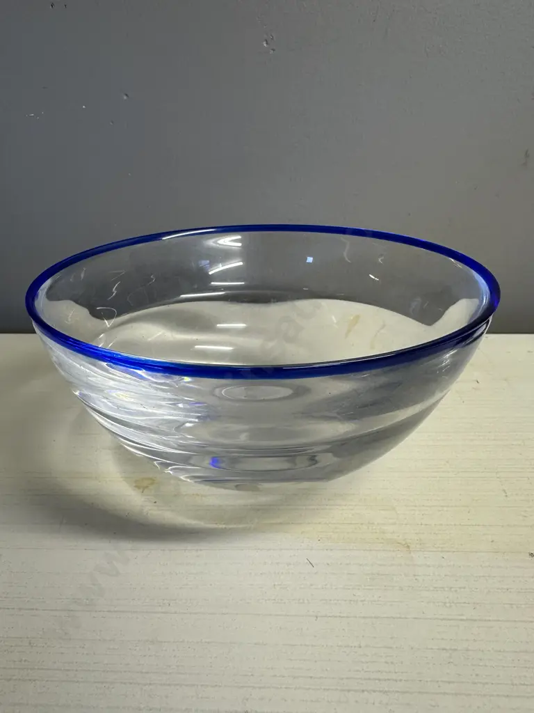 Art Glass Bowl With Cobalt Blue Rim H10,Dia20cm. Image 1++