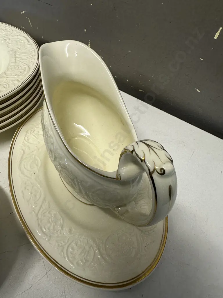 Wedgwood of Etruria & Barlaston Patrician Dinnerware With Raised Floral & Gilt Rim (af to underplate) Image 1++
