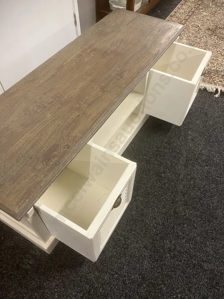 French Country Style White Entertainment Unit, 2 x Louvre Drawers. H45 W133 D45cm Image 1++