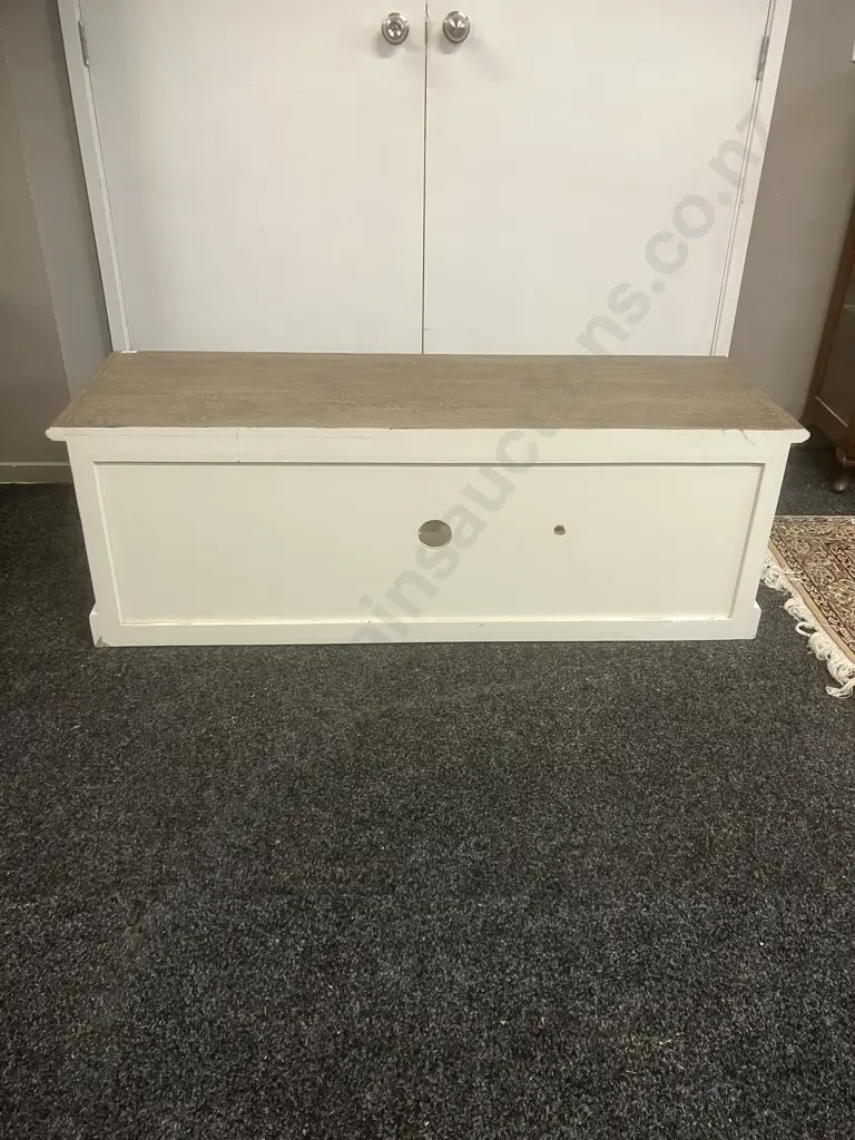 French Country Style White Entertainment Unit, 2 x Louvre Drawers. H45 W133 D45cm Image 1++