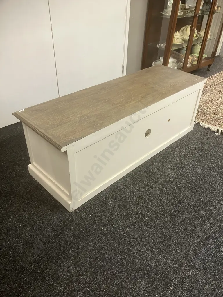 French Country Style White Entertainment Unit, 2 x Louvre Drawers. H45 W133 D45cm Image 1++
