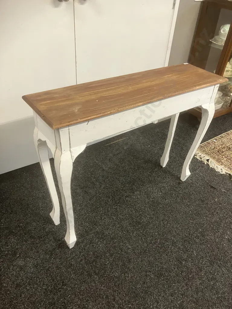French Provincial Style White Two Drawer Console Table With Rustic Wooden Top. H76 W100 D30cm Image 1++