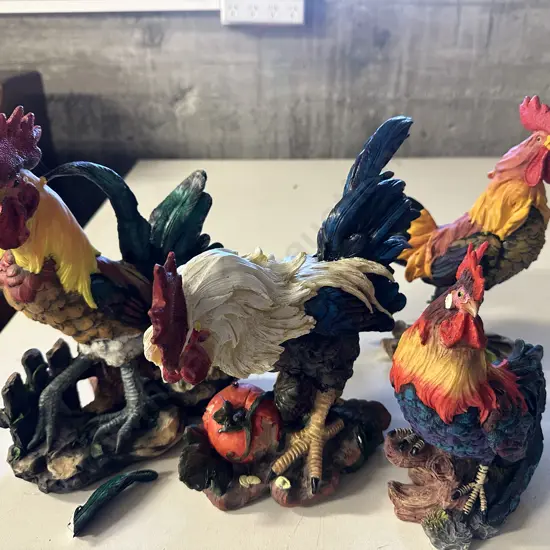 Selection Of Resin Chicken & Rooster Figurines x4
