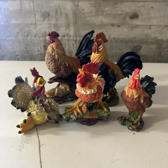 Selection Of Decorative Resin Chicken Figurines x5