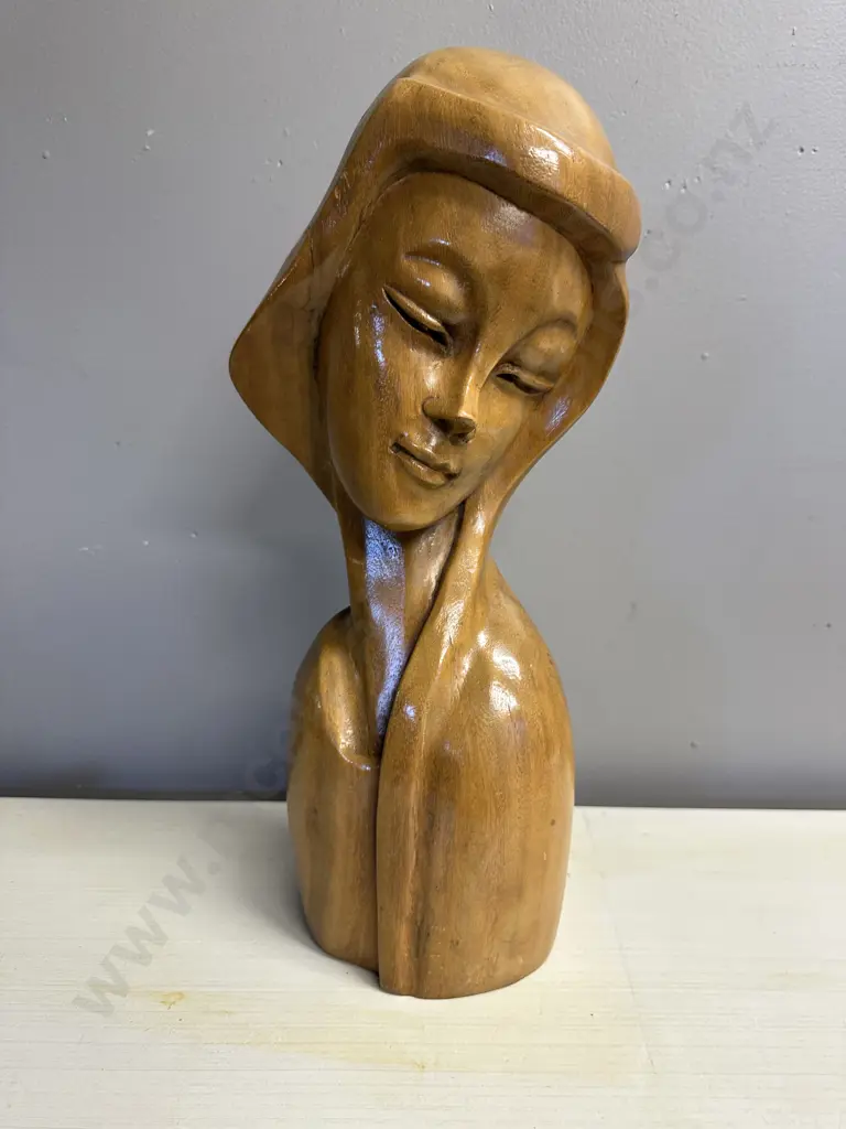 Vintage Wooden Hand Carved Bust H42cm. Image 1++