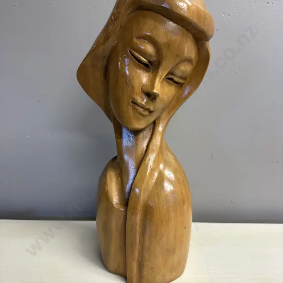 Vintage Wooden Hand Carved Bust H42cm.