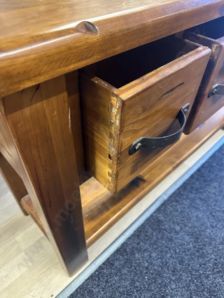Rustic Recycled Console/Hall Table Four Drawers & Wrought Handles. H82,W135,D40cm. Image 1++