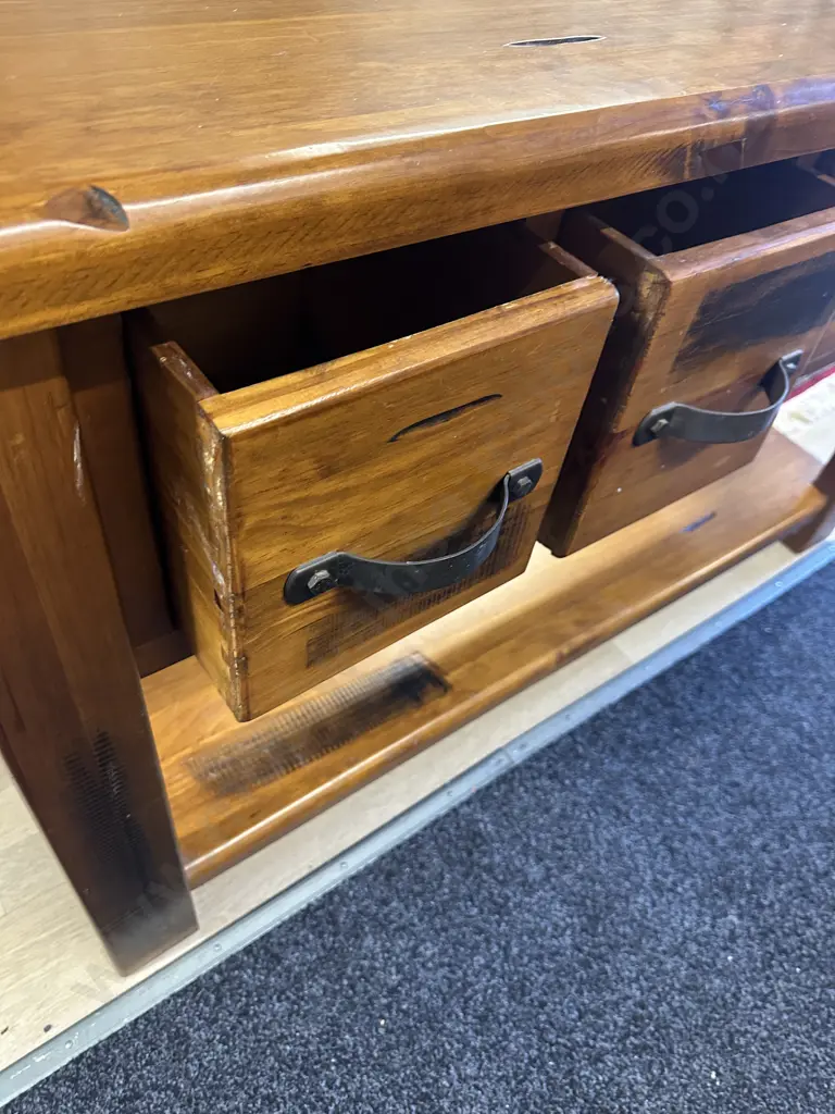 Rustic Recycled Console/Hall Table Four Drawers & Wrought Handles. H82,W135,D40cm. Image 1++