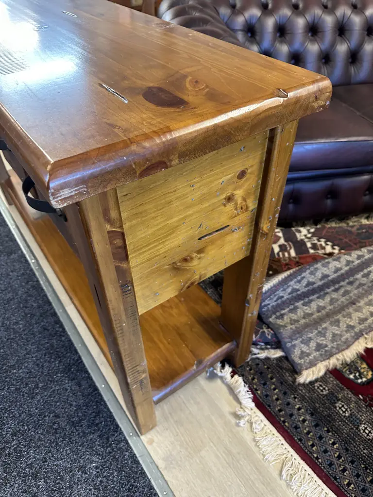 Rustic Recycled Console/Hall Table Four Drawers & Wrought Handles. H82,W135,D40cm. Image 1++