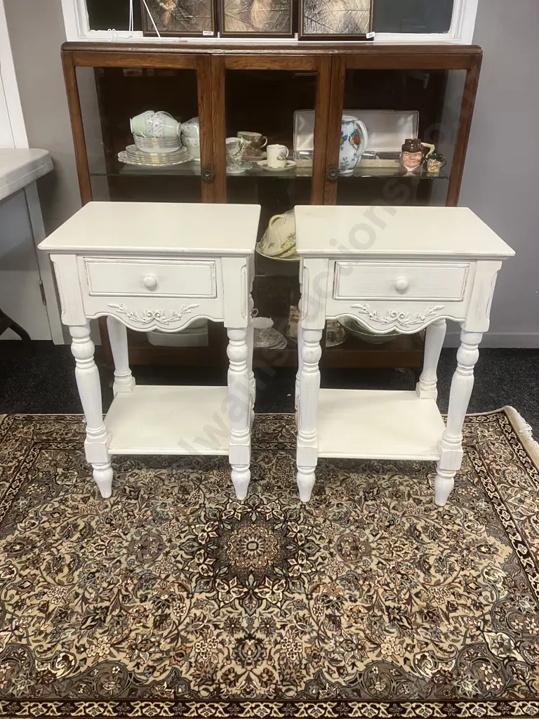 Country Corner White French Provincial Style Single Drawer Bedsides (Pair) Image 1++