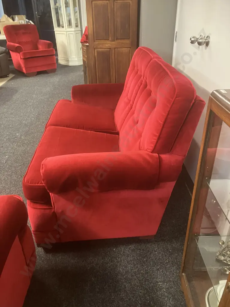 Mid-Century Lounge Suite - Pair of Button Back 2 Seater Couches Image 1++