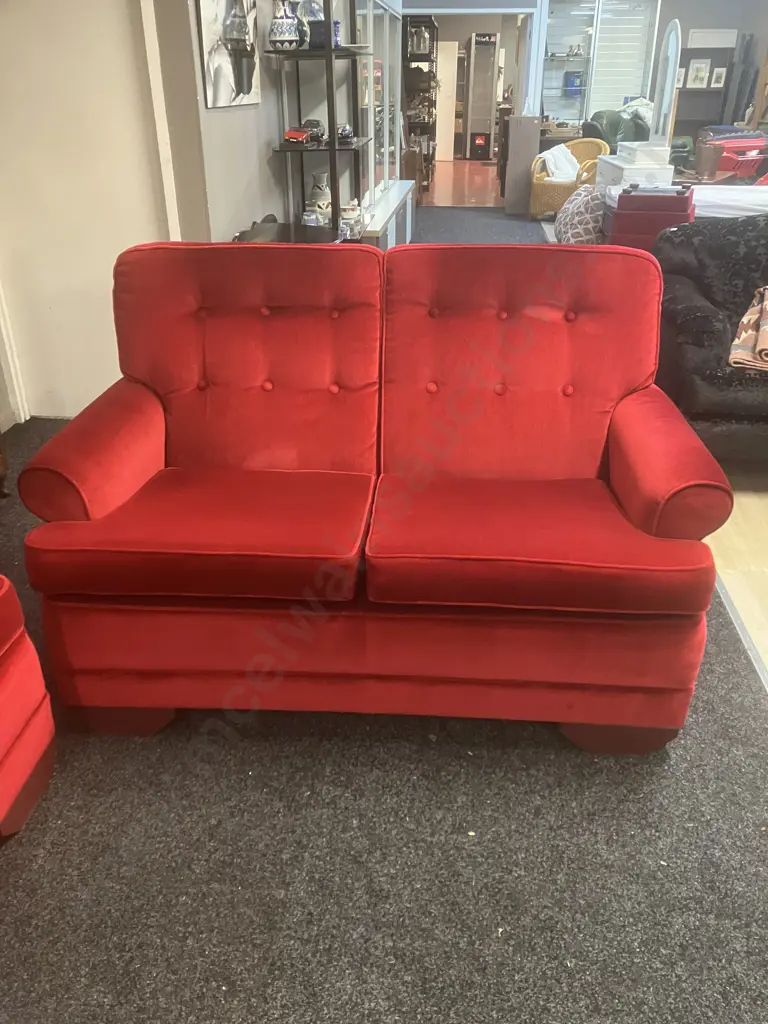 Mid-Century Lounge Suite - Pair of Button Back 2 Seater Couches Image 1++
