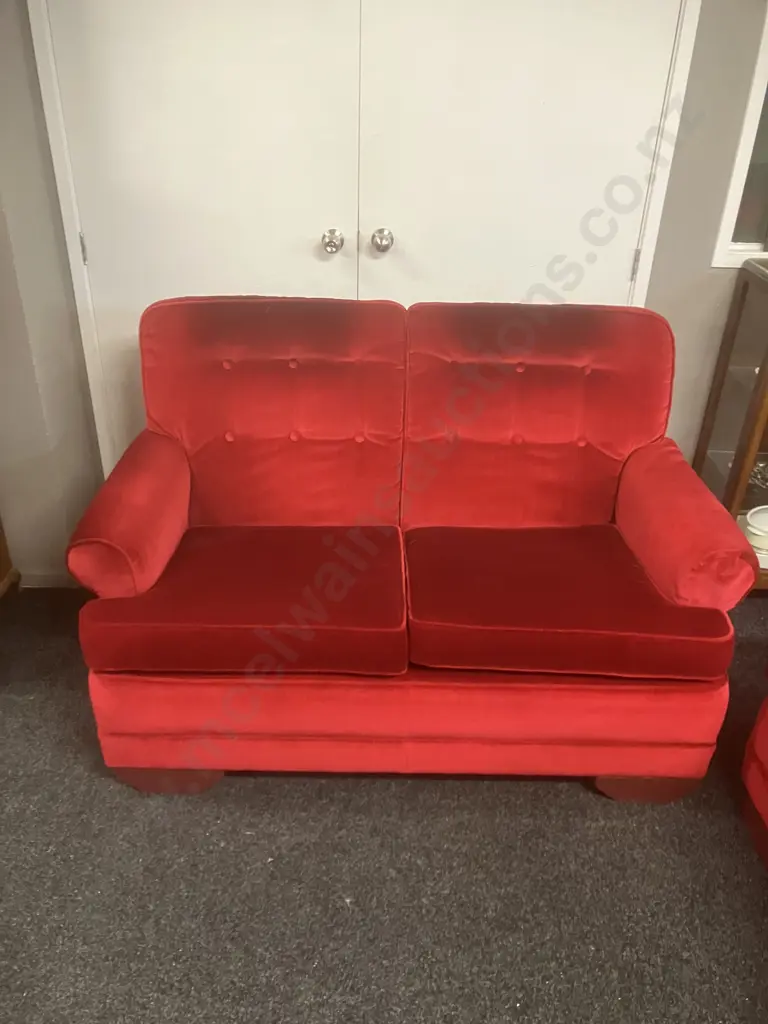 Mid-Century Lounge Suite - Pair of Button Back 2 Seater Couches Image 1++