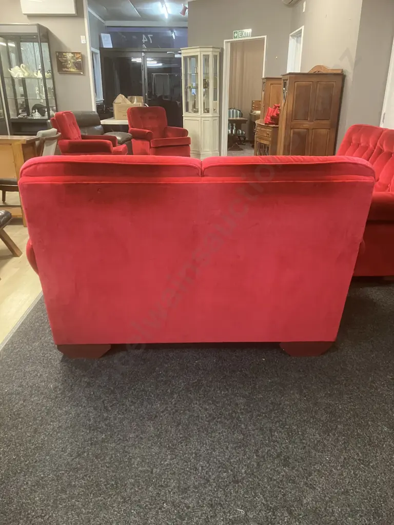 Mid-Century Lounge Suite - Pair of Button Back 2 Seater Couches Image 1++