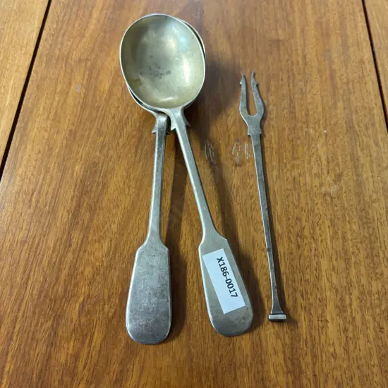 Two Hallmarked Soup Spoons with Pickle Fork  (164 Grams)
