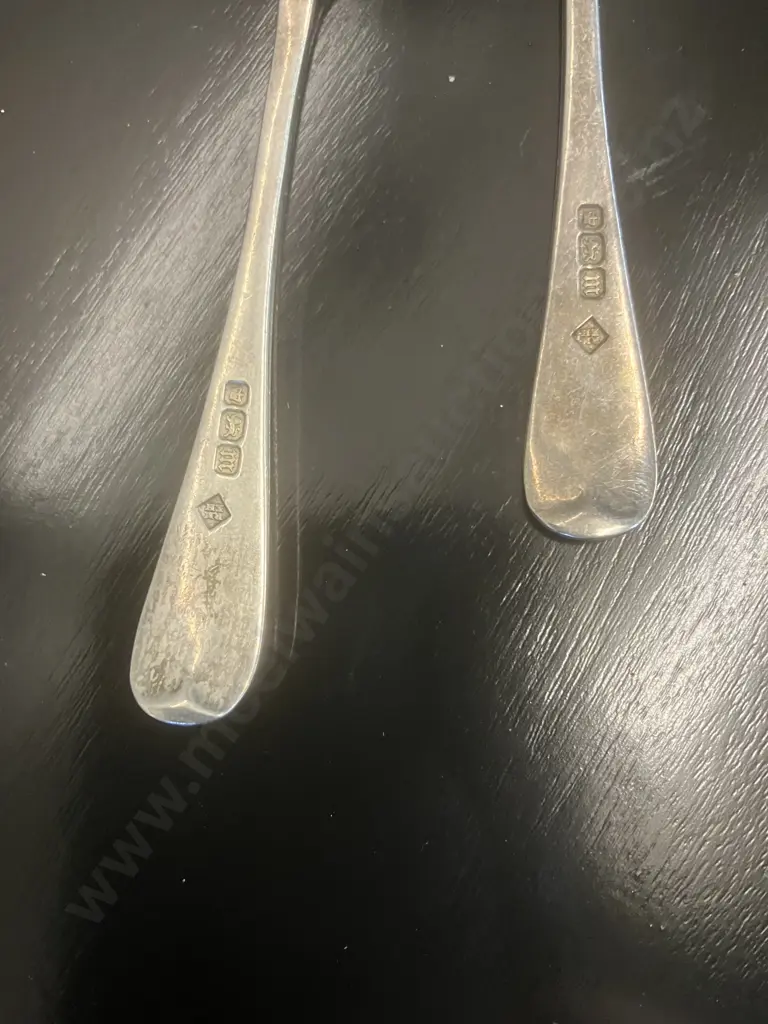 Antique Edwardian Sterling Silver Mustard Spoons (Pair) - Hallmarked Sheffield 1904 Martin, Hall & Co (21 Grams) Image 1++