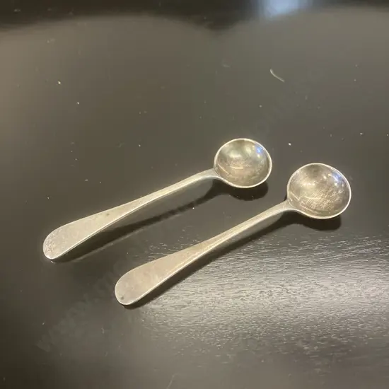 Antique Edwardian Sterling Silver Mustard Spoons (Pair) - Hallmarked Sheffield 1904 Martin, Hall & Co (21 Grams)