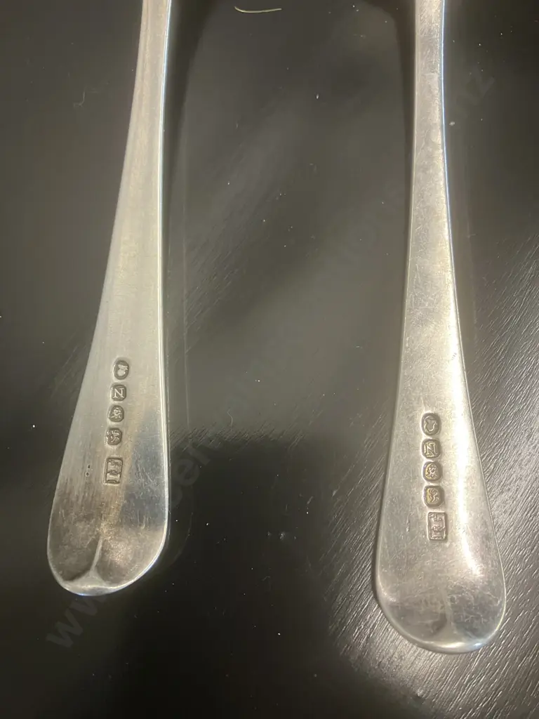 John Lambe Georgian Sterling Silver Tablespoons (Pair) Hallmarked City of London 1808 (117 Grams) Image 1++