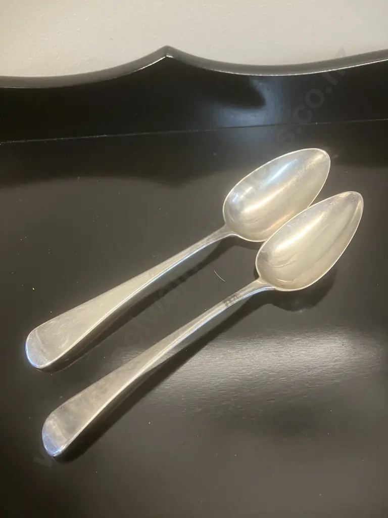 John Lambe Georgian Sterling Silver Tablespoons (Pair) Hallmarked City of London 1808 (117 Grams) Image 1++
