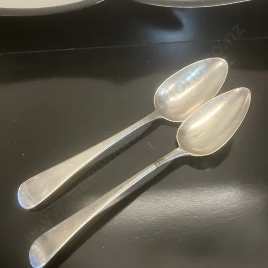 John Lambe Georgian Sterling Silver Tablespoons (Pair) Hallmarked City of London 1808 (117 Grams)