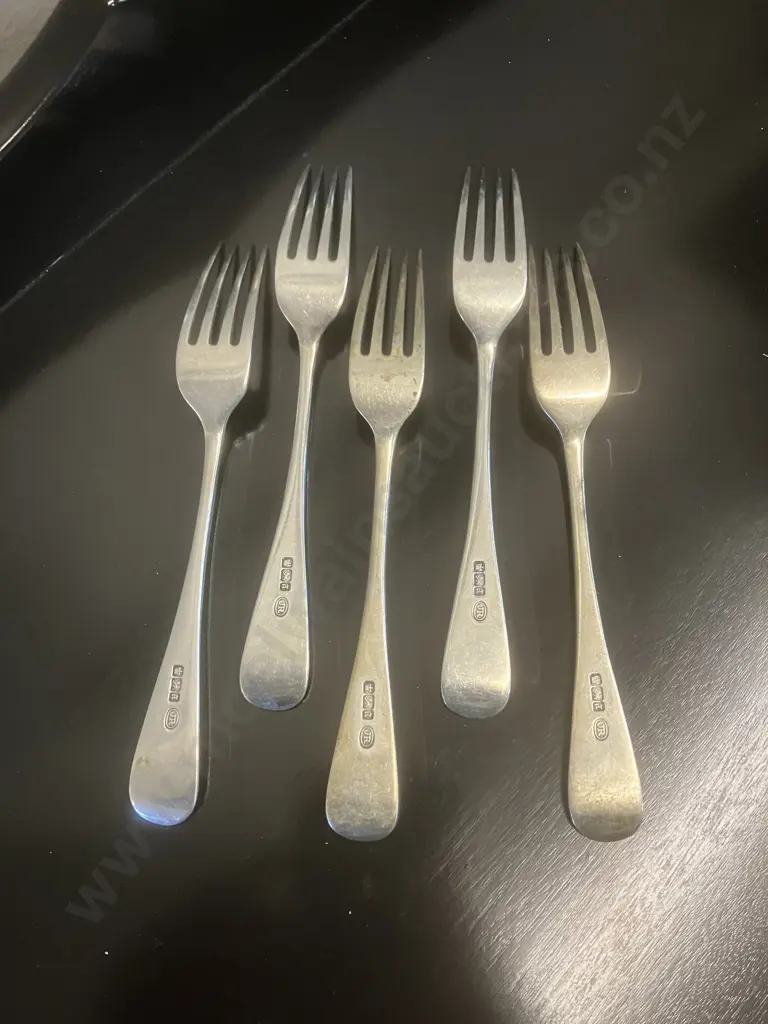A Set of Five Victorian Sterling Silver Entree Forks by John Round Hallmarked 1893 Sheffield (265 Grams) Image 1++