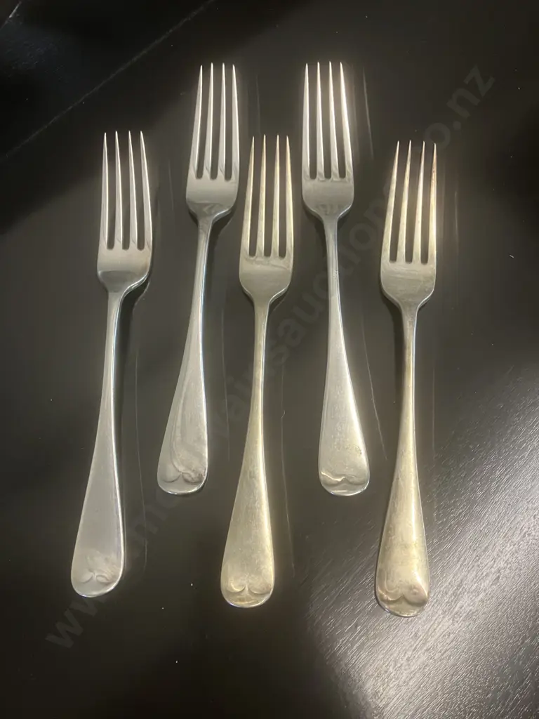 A Set of Five Victorian Sterling Silver Entree Forks by John Round Hallmarked 1893 Sheffield (265 Grams) Image 1++