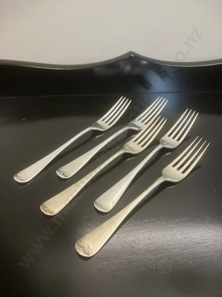 A Set of Five Victorian Sterling Silver Entree Forks by John Round Hallmarked 1893 Sheffield (265 Grams) Image 1++