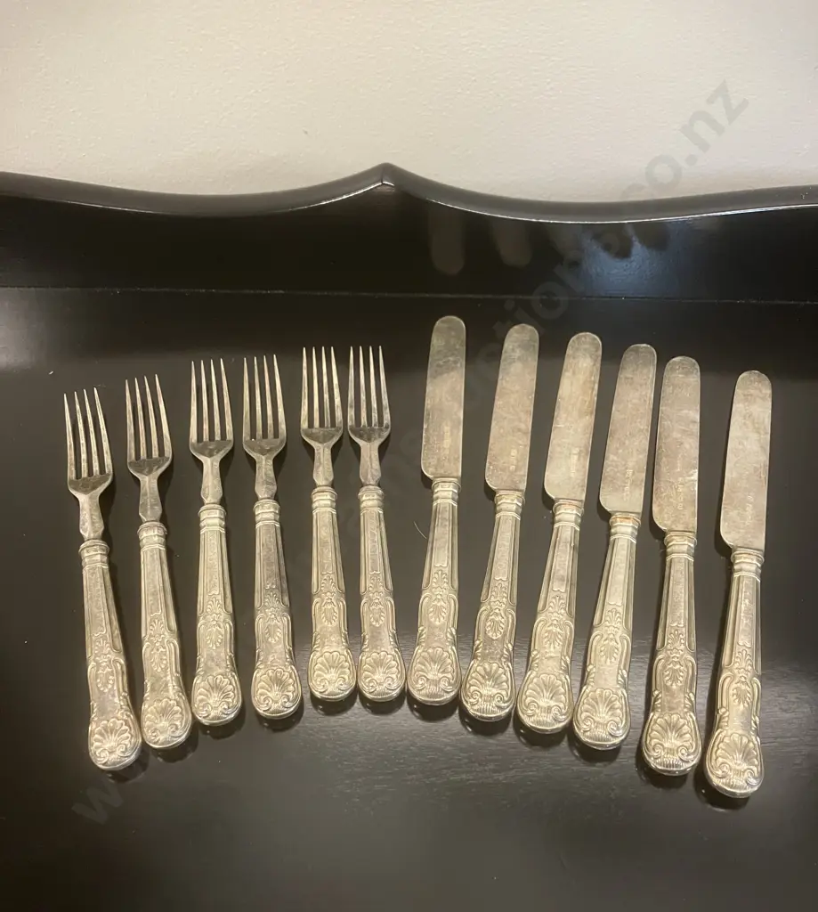 Set of Victorian Knives & Forks - Hallmarked Sterling Handles Aaron Hadfield & Sons. Mappin & Webb Blades Image 1++