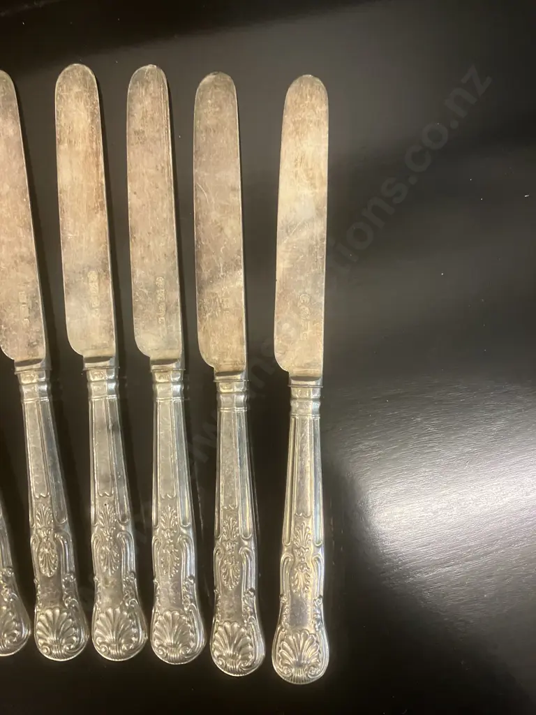 Set of Victorian Knives & Forks - Hallmarked Sterling Handles Aaron Hadfield & Sons. Mappin & Webb Blades Image 1++