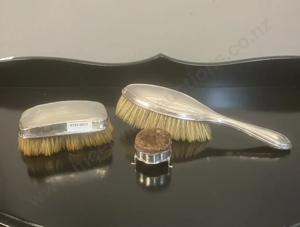 Antique Hallmarked Sterling Silver Pin Cushion 1912, Hair Brush 1926, Clothes Brush 1919 - Birmingham Image 1++
