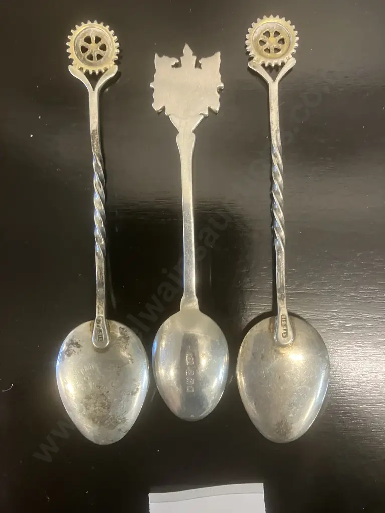 London Sterling Silver Souvenir Spoon, Hallmarked Birmingham 1911 & Pair of Rotary International Spoons Stamped STG SIL Image 1++