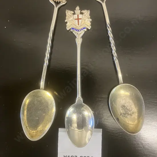 London Sterling Silver Souvenir Spoon, Hallmarked Birmingham 1911 & Pair of Rotary International Spoons Stamped STG SIL