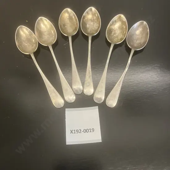 A Set of Six Hallmarked Sterling Silver Teaspoons - Charles Wilkes Birmingham 1919. One Miss-Shaped. (64 Grams)