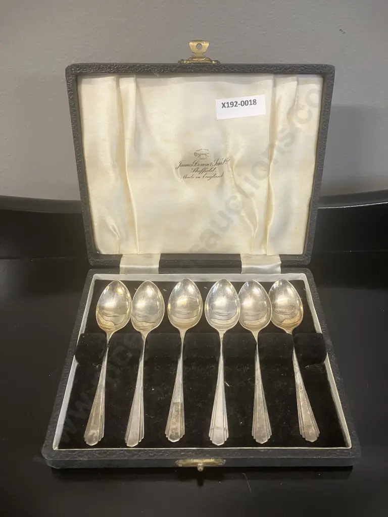 A Cased Set of Six Hallmarked Sterling Silver Teaspoons - James Dixon & Sons Ltd Sheffield 1950 Image 1++