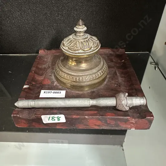 Antique Inkwell in Marble and Bronze