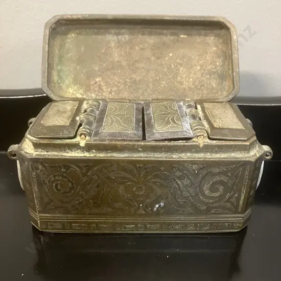 Antique Mindanao Philippines Betel Nut Box, Bronze With Silver Inlay