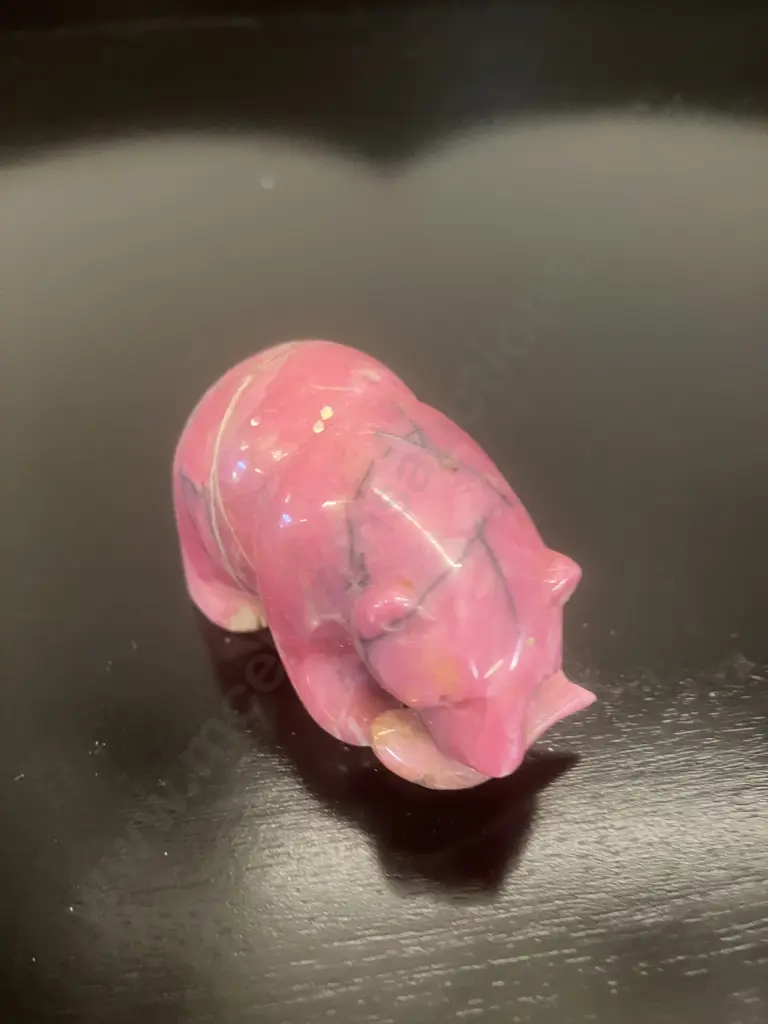 Vintage Rhodonite Figure of a Bear With Salmon. 3 x 5cm Image 1++