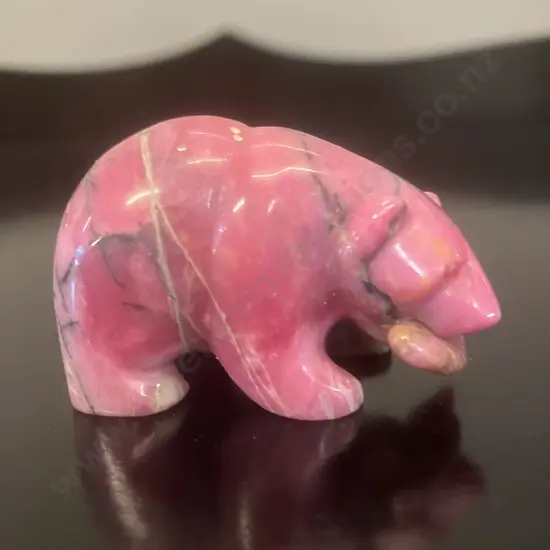 Vintage Rhodonite Figure of a Bear With Salmon. 3 x 5cm