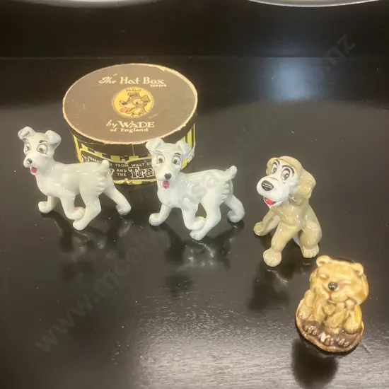 Wade Whimsie Figurines - The Hat Box Series Tramp With Box, Tramp, Toughy & Flintstones Sabre Tooth